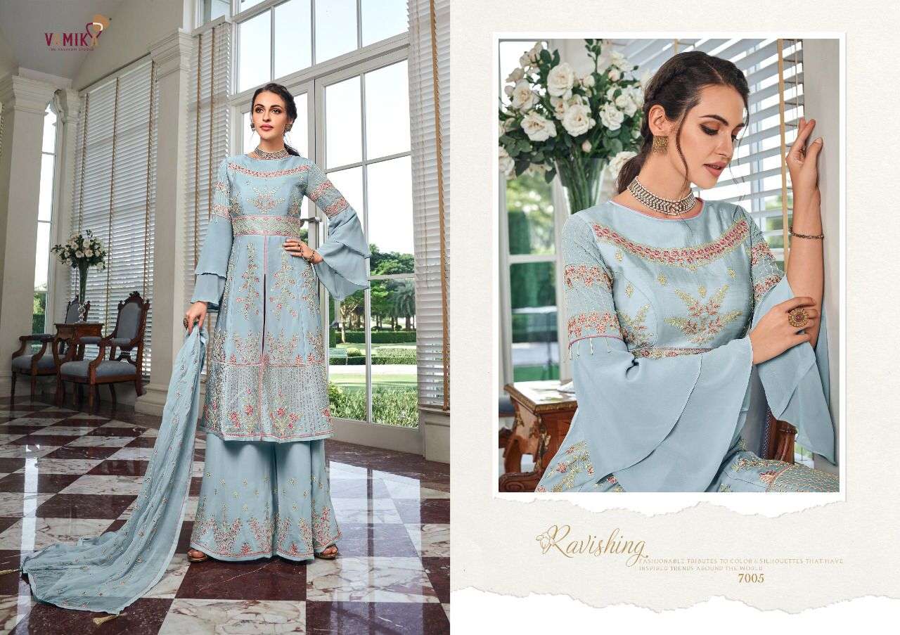 Vamika- Riyaaz - Georgette Heavy Embroidery With Handwork Kurti With Pant And Georgette Dupatta-7006